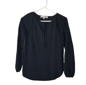 LOFT Black Sweater with Tie at Neck and Ribbed Detail Size XS